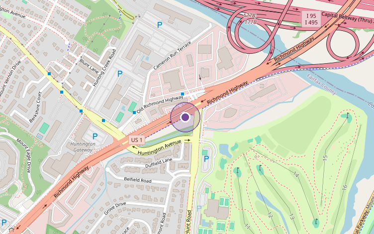 Street map showing RISC&rsquo;s office at 5904 Richmond Highway, Alexandria, Virginia 22303, marked on Richmond Highway at Huntington Avenue.